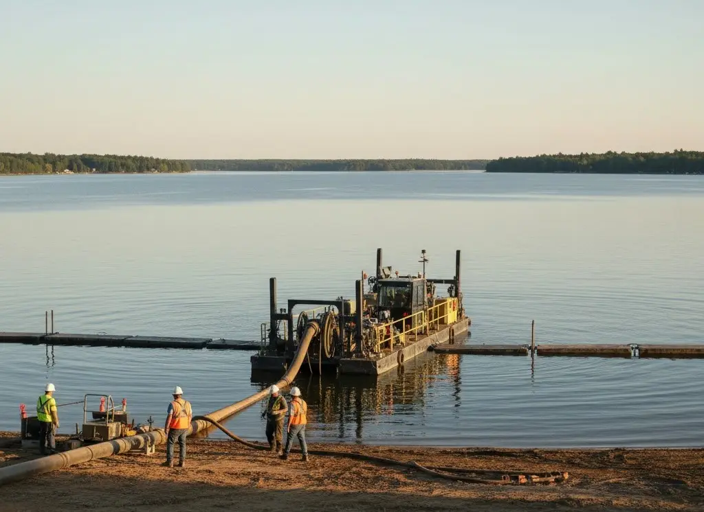 Lake Lanier Dredging team preparing equipment